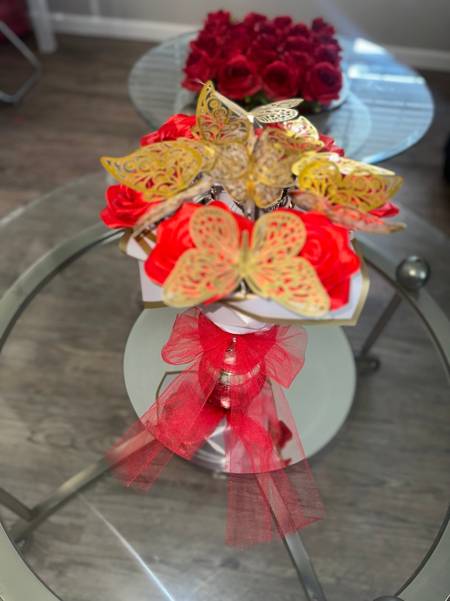 Gold Butterflies & Red Eternal Roses