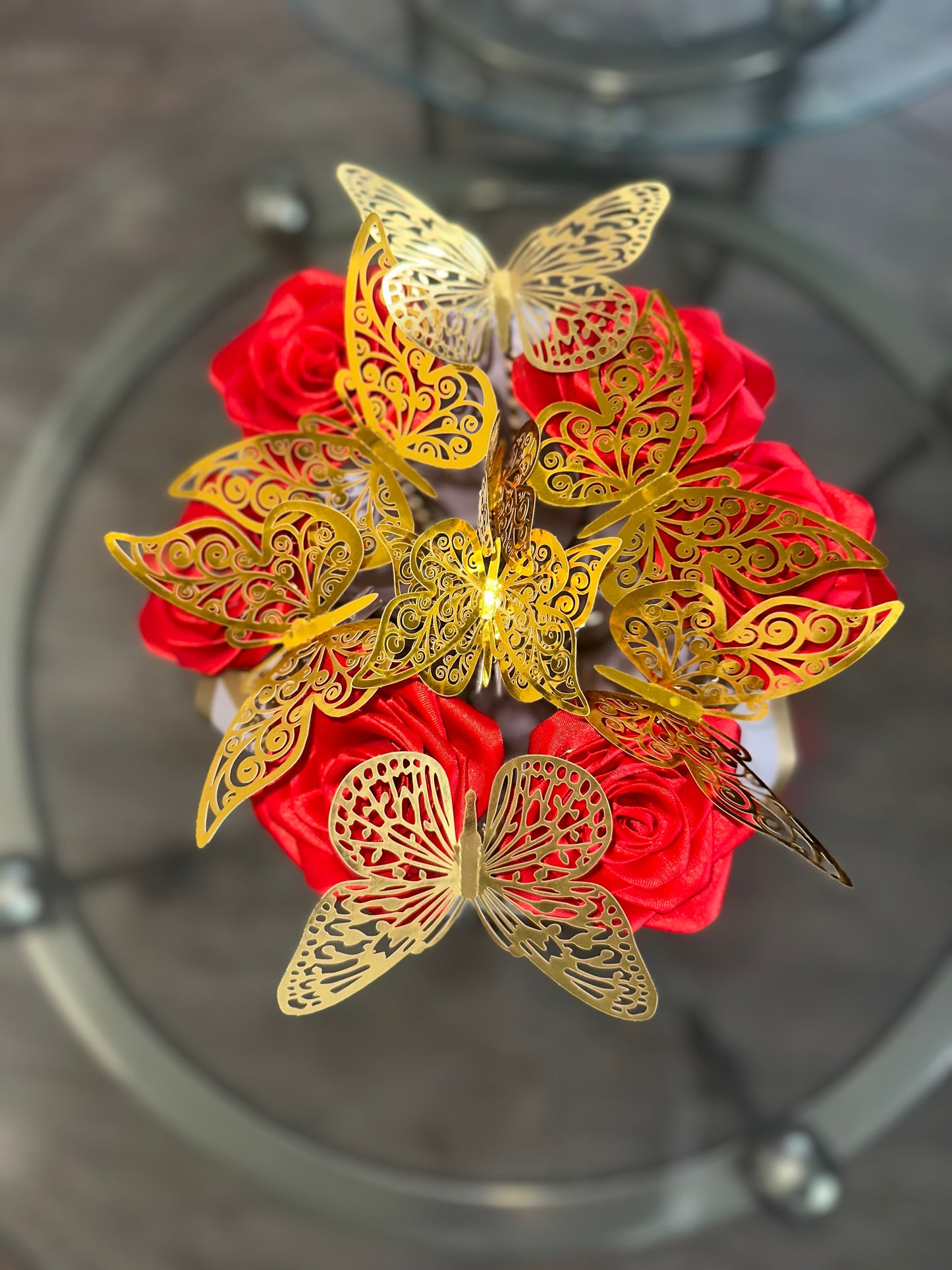 Gold Butterflies & Red Eternal Roses