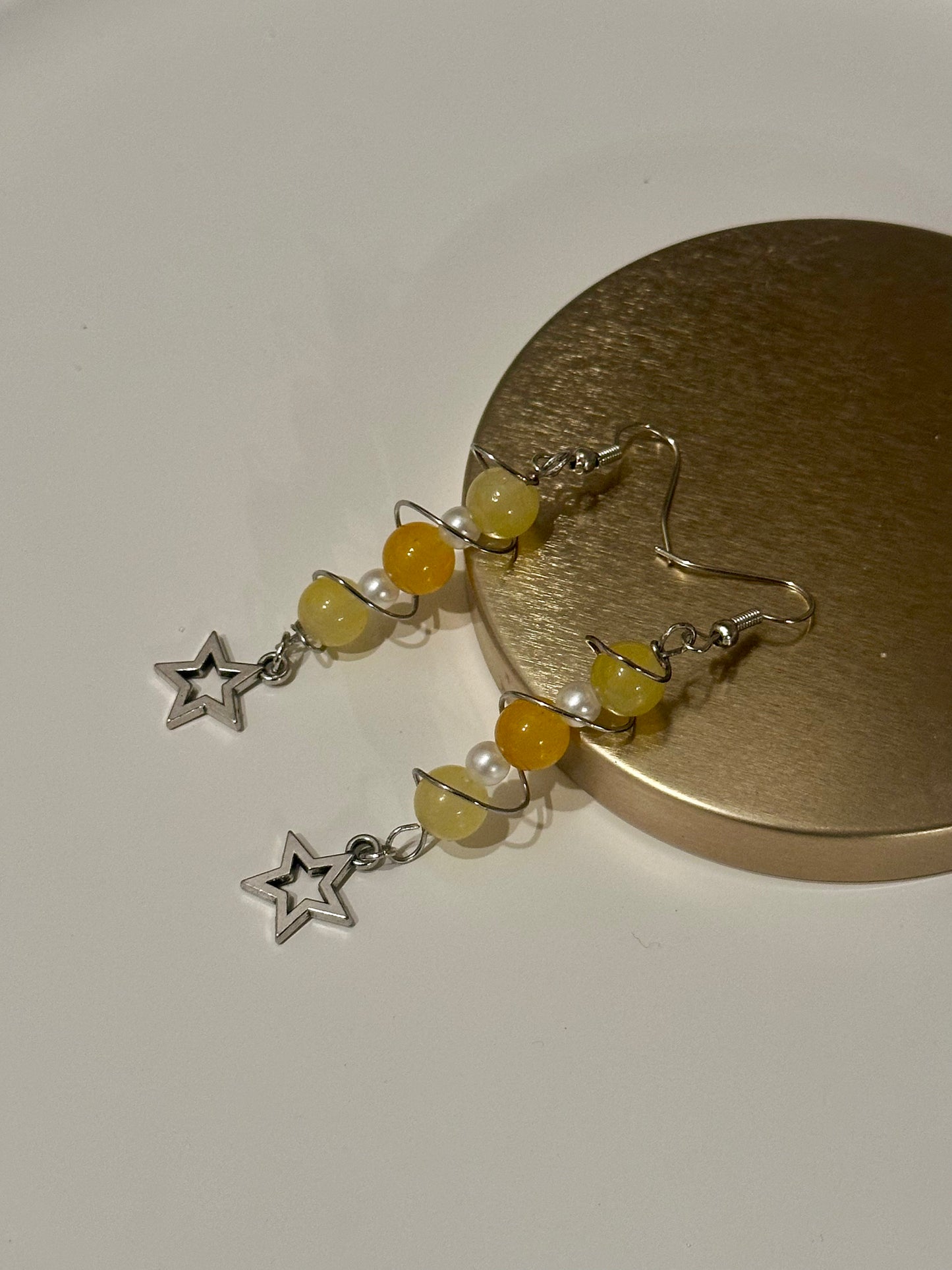 Orange and Yellow Star Spiral Earrings