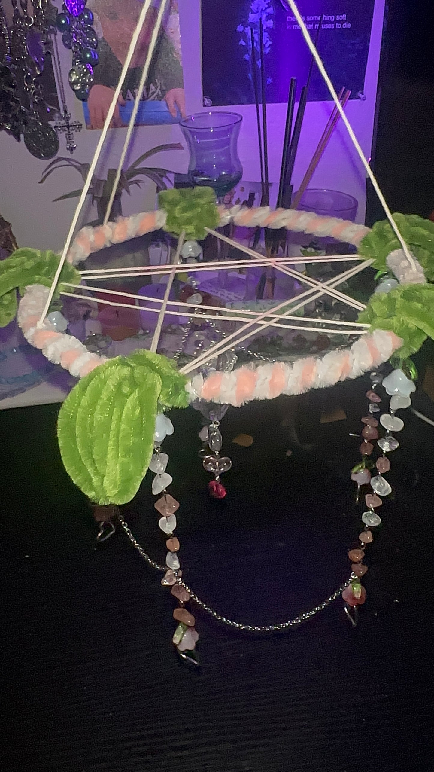 Clear Quartz and Strawberry Quartz Beaded Valentines Hanging Decoration