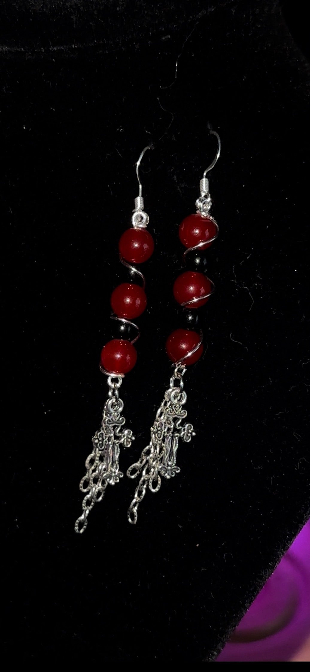 Crimson Cross Dangle Earrings