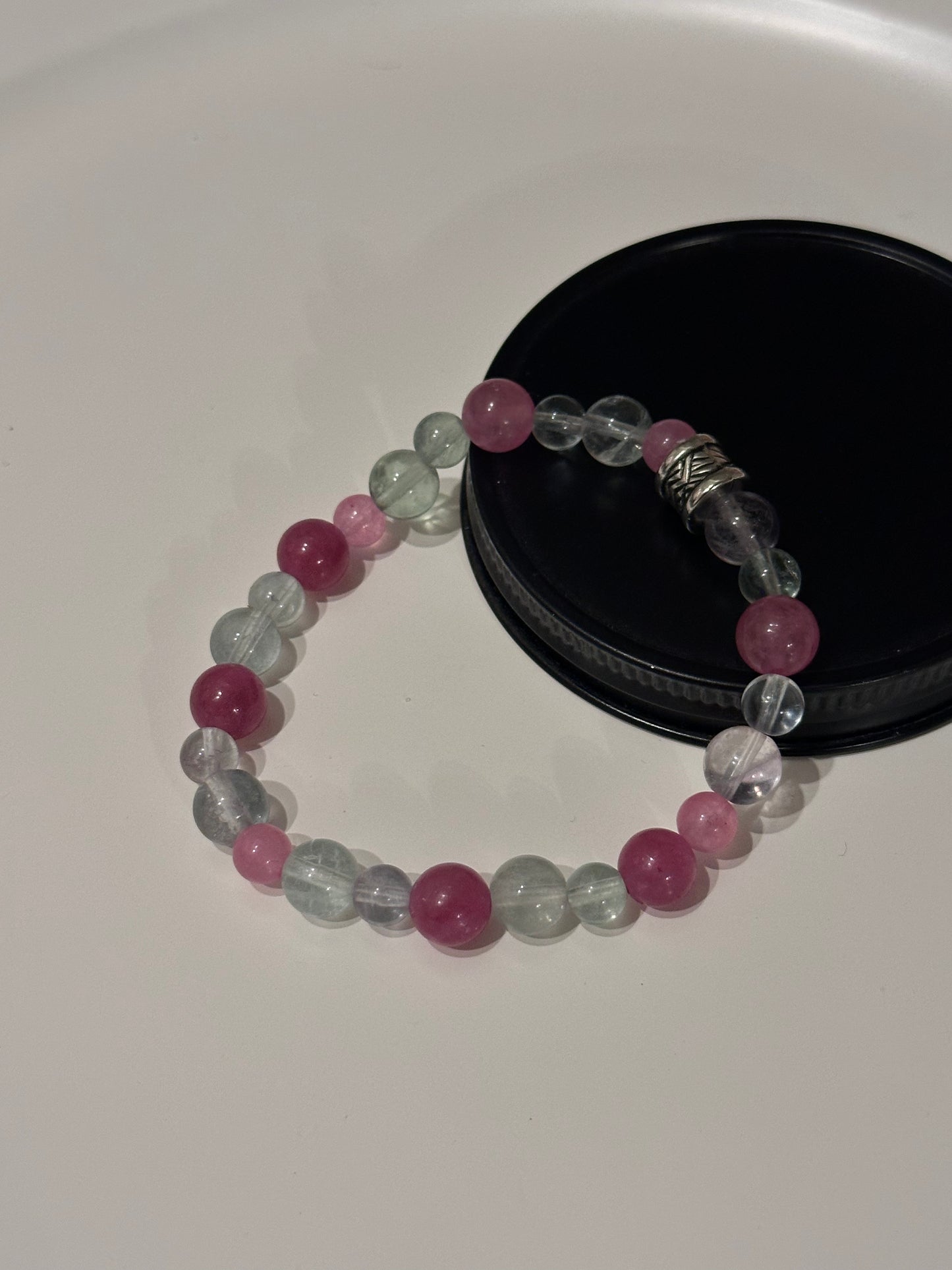Fluorite and Strawberry Quartz Stretch Bracelet