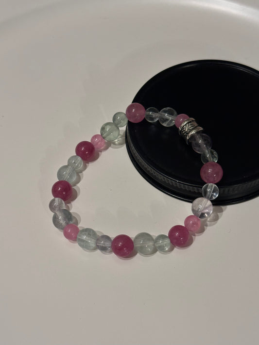 Fluorite and Strawberry Quartz Stretch Bracelet