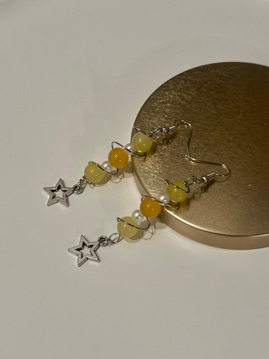 Orange and Yellow Star Spiral Earrings