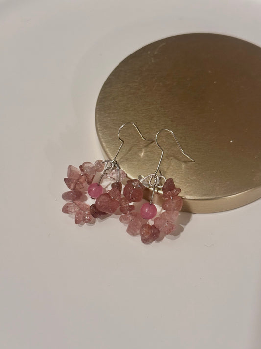 Strawberry Quartz Circle Earrings