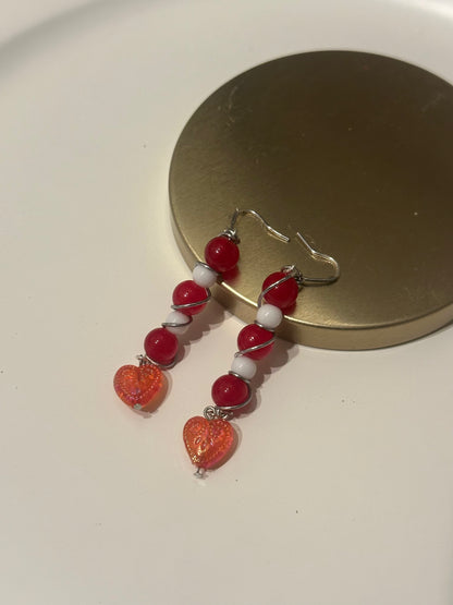 Valentines Red and White Dangle Earrings