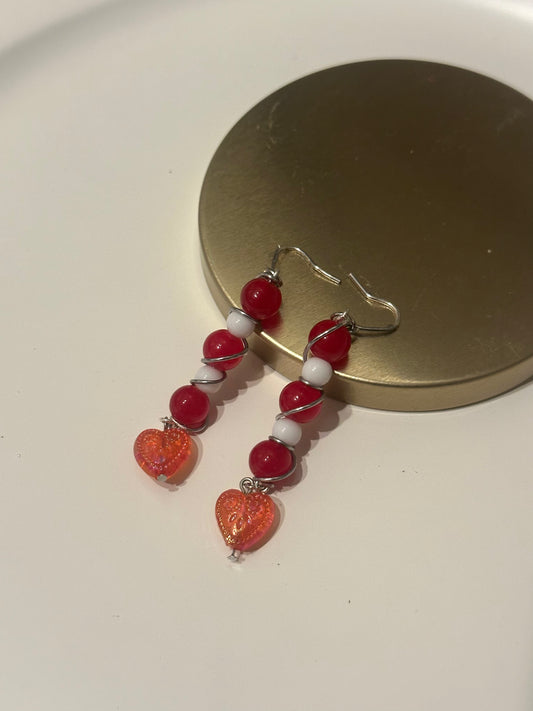 Valentines Red and White Dangle Earrings