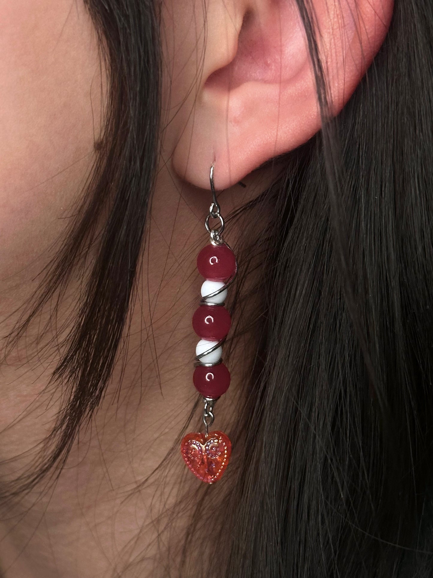 Valentines Red and White Dangle Earrings