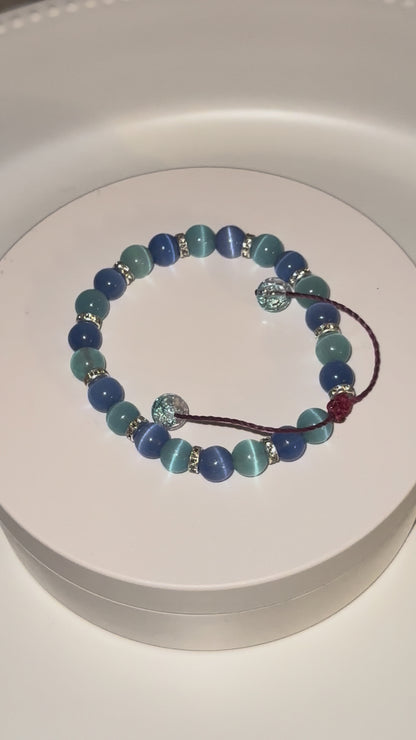 Mixed Blue Adjustable Cat Eye Bracelet