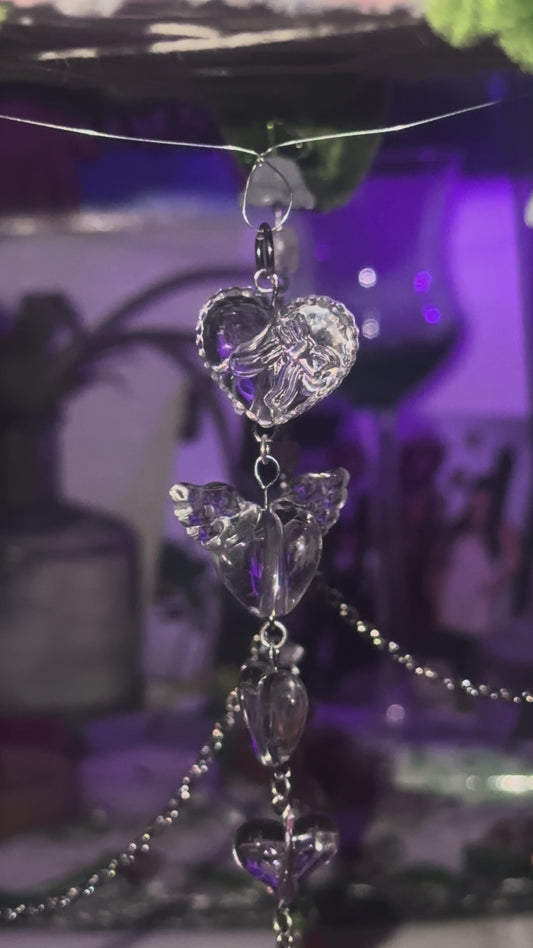 Clear Quartz and Strawberry Quartz Beaded Valentines Hanging Decoration