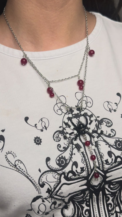 Red and White Beaded Spider necklace
